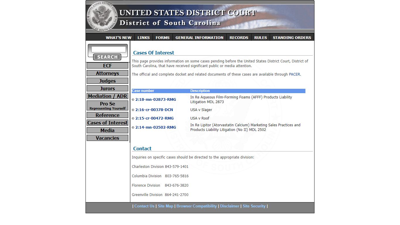 Cases of Interest - USDC - District of South Carolina